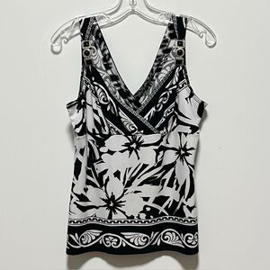 Cache Black and White Floral Blouse